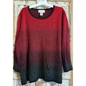 Alfred Dunner Classic Embellished 3/4 Sleeve Ombre Sweater - Red - 2X (20W-22W)